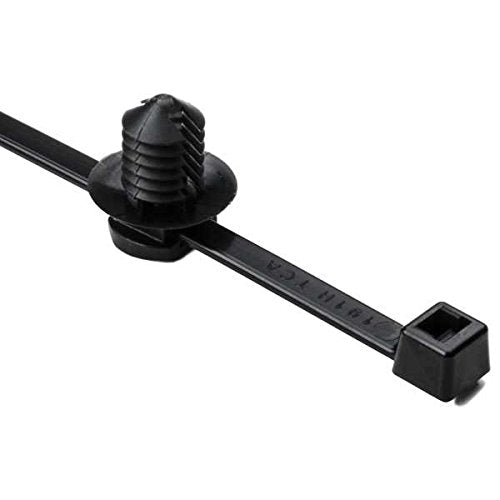 Hellermann Tyton, 156-00376, 2-Piece Cable Tie/Fir Tree Mount, 8.0"L.30"–.31" Mounting Hole, 50lb, PA66HS, Black 50Pk