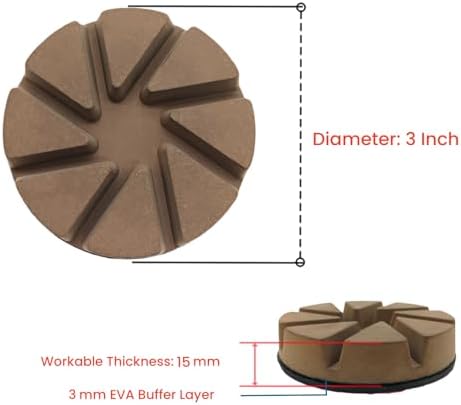 Hybrid Diamond Ceramic Polishing Pucks, Aggressive Concrete Terrazzo Floor Hook n Loop Grinding Pads, 3 Inch Long Using Life Transitional Discs,100# 9PCS