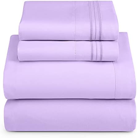 Hearth & Harbor King Size Sheets - 4 Piece Bed Sheet Set, Hotel Luxury Double Brushed Bed Sheets - Extra Soft Bedding Sheets & Pillowcases, King, Lavender