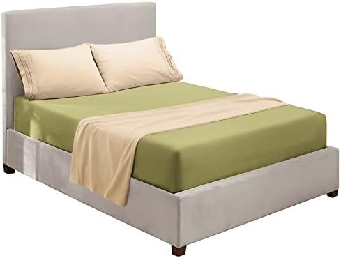 Nestl Full Sheets Set - 4 Piece Full Bed Sheets, Hotel Luxury, Extra Soft, Double Brushed Bedding for Full Size, 2 Tone Sage/Beige Set, Sage Fitted Sheet, Beige Flat Sheet, Beige Pillow Case