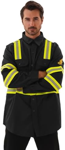 FR Shirts for Men 7oz Hi Vis Fire Resistant Shirts CAT2 Welding Shirt 100% Cotton High Visibility Flame Resistant Shirt Black(X-Large)
