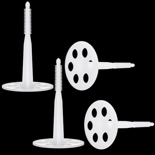 Wonderjune 4 Pcs 4" Plastic Insulation Masonry Fasteners 2.4" Washers Heavy Duty Plastic Concrete Anchors Pins Rigid Foam Board Insulation Fasteners for Concrete, Brick, Masonry Walls
