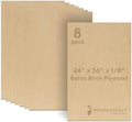 Baltic Birch Plywood 1/8, 3mm Plywood Sheets, Wood for Laser Cutting and Engraving, 1/8 x 24x 36 Inch, Pack of 8 B/BB Grade Craft Wood, Stronger Than Basswood Sheets, Ply Wood by Woodpeckers