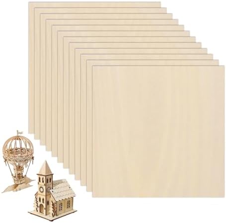 12 Pack Basswood Sheets 12"×12"×15/64" Unfinished Plywood Sheet