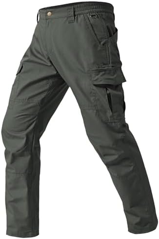 Mens Cargo Work Pants Durable Ripstop Tactical Pants with 7 Pockets Outdoor Water Resistant Hiking Woking Construction Pants