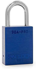 PACLOCK's 90A-PRO Padlock, 1/4" Diameter Hard. Stainless Steel Shackle, 1-3/16" Tall, High Performance 7-Pin Cylinder w/ 1 Key, Keyed Differently, Blue