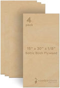 Baltic Birch Plywood 3 mm, 1/8 Inch Craft Wood, B/BB Grade, Stronger Than Basswood Sheets or Balsa Wood, Perfect for Laser, CNC Cutting, Wood Burning, by Woodpeckers (4, 15" x 30")