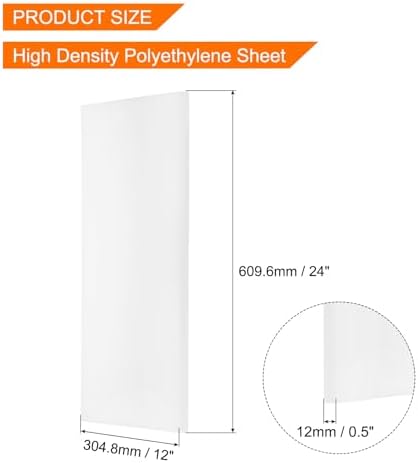 MECCANIXITY UHMW Sheet Ultra High Molecular Weight Polyethylene Sheet, 1/2" Thick Hard HDPE Plastic Sheet Board for DIY Craft 12" x 24" White