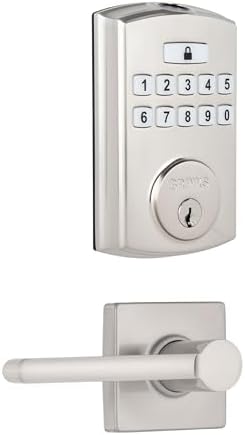 Brinks Fingerprint Door Lock with Lever – Keyless Entry Biometric Lock, Electronic Keypad Fingerprint Deadbolt with Auto-Locking, Front Door Lock and Interior Lever Set, Satin Nickel