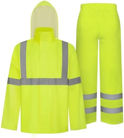 TCCFCCT Rain Suits for Men Waterproof Class 3 Reflective Rain Jacket and Pants, Lightweight Rain Coat for Men with Hood, High Visibility Rain Gear for Safety Work, Durable, 2XL-3XL Yellow WP