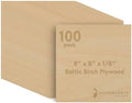 Baltic Birch Plywood, 3 mm 1/8 Craft Wood, B/BB Grade Baltic Birch Sheets, Stronger Than Basswood Sheets, Perfect for Laser, CNC Cutting and Wood Burning, by Woodpeckers (100, 8" x 8", 1/8" Thick)