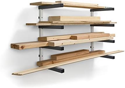 Bora 4-Level Lumber Storage Rack Wood and Garage Organization Space Saving Metal Shelf for Pipes, Boards, Plywood, and Building Materials - PBR-0420 White Gray