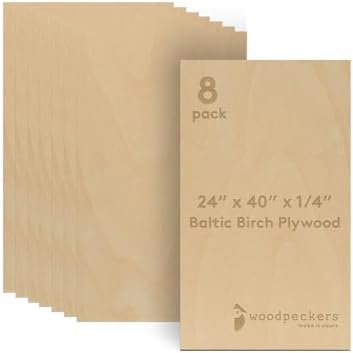 Baltic Birch Plywood 24 x 40 x 1/4 Inch- 6 mm Craft Wood, Pack of 8 B/BB Grade, Stronger Than Basswood Sheets or Balsa Wood, Perfect for Laser, CNC Cutting, Wood Burning, by Woodpeckers