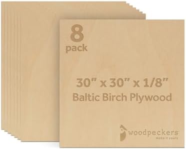 Baltic Birch Plywood 3 mm, 1/8 Inch Craft Wood, B/BB Grade, Stronger Than Basswood Sheets or Balsa Wood, Perfect for Laser, CNC Cutting, Wood Burning, by Woodpeckers (8, 30"x30")