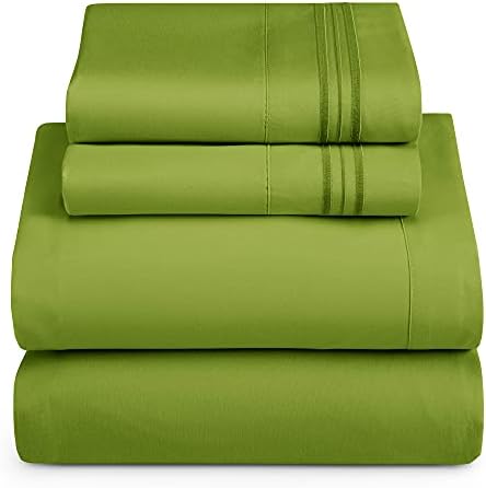 Hearth & Harbor RV Short Queen Size Sheets - 4 Piece Bed Sheet Set, Hotel Luxury Double Brushed Bed Sheets - Extra Soft Bedding Sheets & Pillowcases, Short Queen, Calla Green