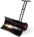 Heavy-Duty Snow Shovel with Wheels, 30" Wide Metal Snow Pusher with Adjustable Height & Angle Handle, Carbon Steel Blade, Ergonomic Double-Rod Design for Driveway, Sidewalk, and Path Snow Removal