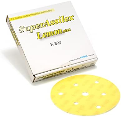 Super Assilex Flexible 5 inch Sanding Discs, LEMON K-800, 7 Holes, Hook & Loop, 195-1539, 25 Discs