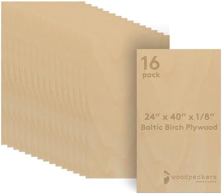 Baltic Birch Plywood 3 mm, 1/8 Inch Craft Wood, B/BB Grade, Stronger Than Basswood Sheets or Balsa Wood, Perfect for Laser, CNC Cutting, Wood Burning, by Woodpeckers (16, 24" x 40")