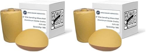 Benchmark Abrasives 6" PSA Gold Sanding Discs, 60 Grit, 100-Count, 2-Pack