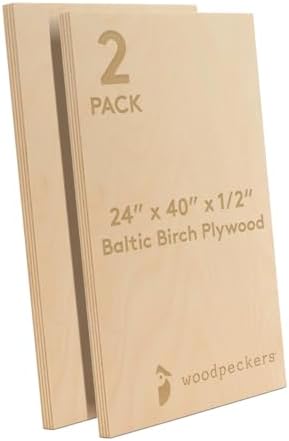 Baltic Birch Plywood 24 x 40 x 1/2 Inch - 12 mm Craft Wood, Pack of 2 B/BB Grade, Stronger Than Basswood Sheets or Balsa Wood, Perfect for Laser, CNC Cutting, Wood Shelves, by Woodpeckers
