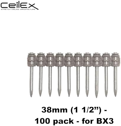 100x Collated Concrete Nails 1-1/2 Inch (38mm) for Hilti BX 3 (BX3) Cordless Concrete Nailer, B3 MX Collated Strip, Full Round Head Hardened Steel Pins for Metal Track, Drywall & Concrete