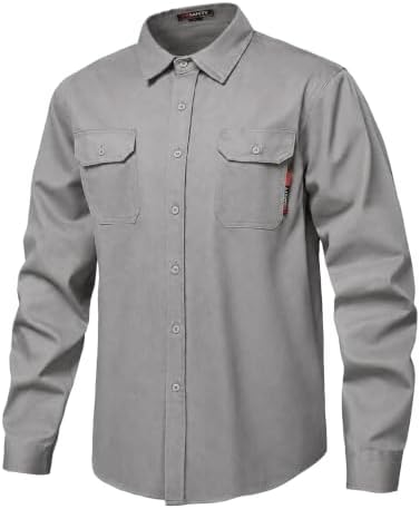 FR Shirt 7oz Fire Resistant Shirts Men's,CAT2 Welding Shirt 100% Cotton Flame Resistant Shirts Gray (XLarge)