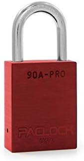 PACLOCK's 90A-PRO Padlock, 1/4" Diameter Hard. Stainless Steel Shackle, 1-3/16" Tall, High Performance 7-Pin Cylinder w/ 1 Key, Keyed Alike, Red