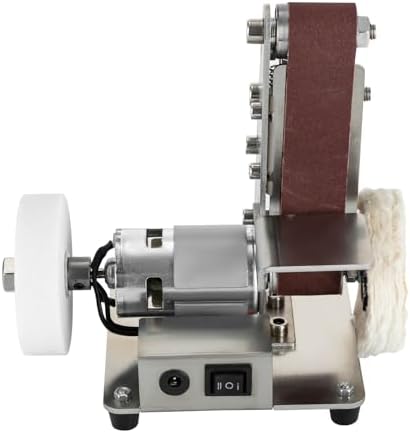 Mini Belt Sander, Electric Bench Grinder Sanding Machine with Aluminum Grinding Wheel & Woolen Buffing Wheel Table Top Grinder Polisher for DIY Woodworking Metal Grinding