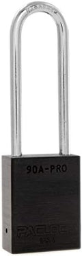 PACLOCK's 90A-PRO Padlock, 1/4" Diameter Hard. Steel Shackle, 3" Tall, High Performance 7-Pin Cylinder w/ 1 Key, Keyed Differently, Black
