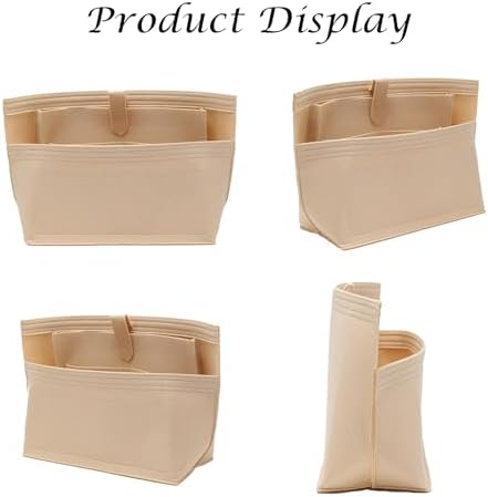 Doxo Purse Organizer Insert for Handbags, Felt Neverfull MM Organizer Insert with Laptop Compartment, Tote Bag Organizer with Zipper Pocket and Bottle Holder, Fit Neverfull MM and More, Beige-L
