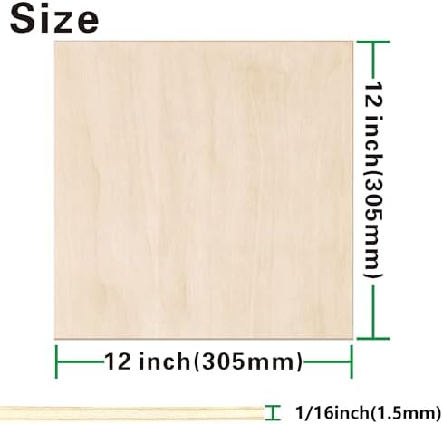 Basswood Sheets 6 Pack,12"x12"x1/16 Plywood Sheets,1.5mm Basswood for Laser Cutting,Laser Engraving Blanks,Drawing & Painting,Thin Natural Unfinished Wood for Crafts,Wood Burning,Scroll Saw Cutting