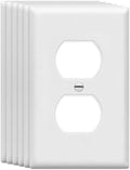ZEFTV Duplex Wall Plates 1-Gang Switch Outlet Electrical Cover Plate Unbreakable Thermoplastic Faceplate for Light Receptacle Outlet Switch, White (6 Pack)
