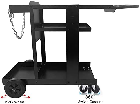 Foxngear Heavy Duty Welding Cart for TIG MIG Welder Plasma Cutter, Large 3-Tier Welder Cart with Gas Bottle Storage, Swivel Caster Wheels, Steel, Black