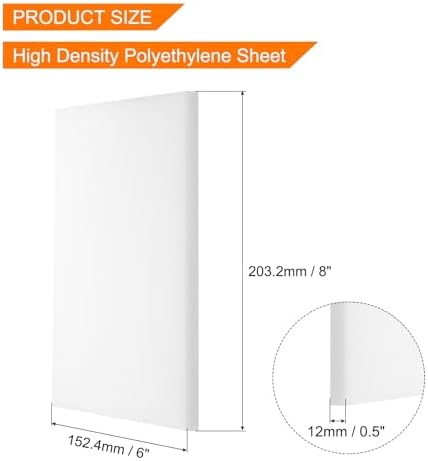MECCANIXITY UHMW Sheet Ultra High Molecular Weight Polyethylene Sheet, 1/2" Thick Hard HDPE Plastic Sheet Board for DIY Craft 6" x 8" White