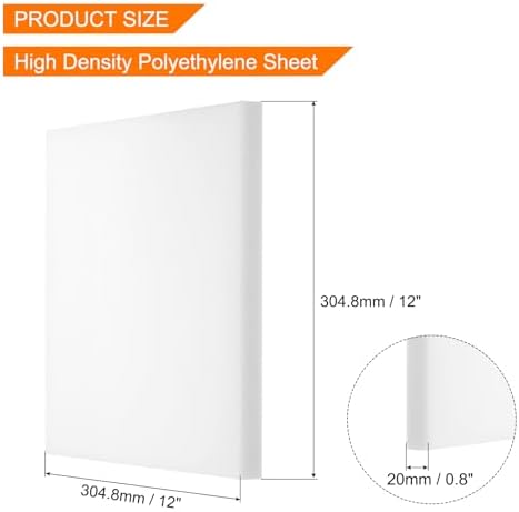 MECCANIXITY UHMW Sheet Ultra High Molecular Weight Polyethylene Sheet, 3/4"(0.8 Inch) Thick Hard HDPE Plastic Sheet Board for Marine Board,DIY Craft, Marine Plywood 12" x 12" White