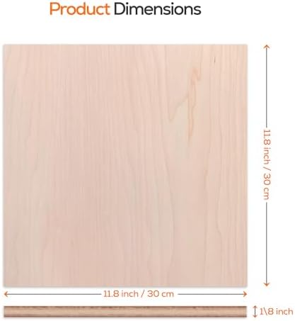 Proflex Maple Plywood 6pcs, 1/8" x 12” x 12” Real Wood Plywood Sheets Premium “A” Grade with Smooth Sanded Finish, Perfect for Laser Cutting & Engraving, Crafts, and DIY Projects.