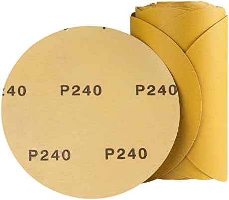 S SATC Premium Gold Sandpaper 6 Inch 100 PCS Sanding Discs 240 Grit Self Adhesive Stickyback Sandpaper Roll Aluminum Oxide PSA Sandpaper Discs for Wood, Metal, and Car Paint