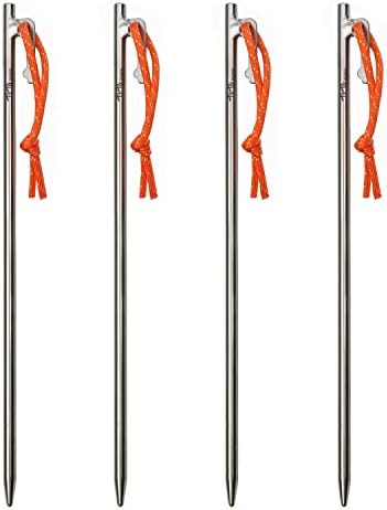 TiTo Titanium Tent Pegs Stakes Lightweight Snowfield Grassland Heavy Duty Tent Nails for Outdoor Camping Hiking and Plant Support Garden Stakes 4pcs/6pcs (8×300mm-4pcs)