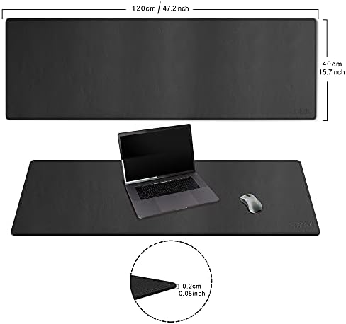 Cacoy 47" x 16" Leather Desk Pad Blotters, Extended Office Mouse Pad, Black