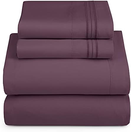Hearth & Harbor Twin XL Size Sheets - 3 Piece Bed Sheet Set, Hotel Luxury Double Brushed Bed Sheets - Extra Soft Bedding Sheets & Pillowcases, Twin XL, Purple