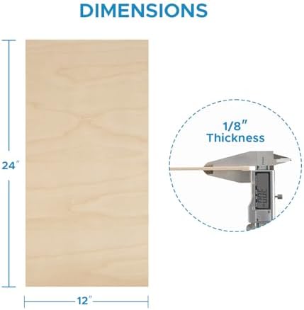 OMTech 6 Pack Birch Plywood Sheets, 12x24 Inch Plywood Sheets for Crafts, 1/8" Thick Wood for Laser Cutting Engraving, Unfinished Wood Boards for DIY Projects Drawing Painting