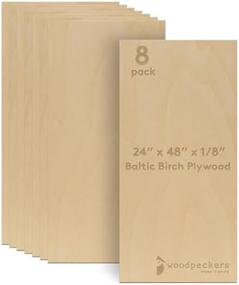 Baltic Birch Plywood 3 mm, 1/8 Inch Craft Wood, B/BB Grade, Stronger Than Basswood Sheets or Balsa Wood, Perfect for Laser, CNC Cutting, Wood Burning, by Woodpeckers (8, 24" x 48")