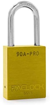 PACLOCK's 90A-PRO Padlock, 1/4" Diameter Hard. Steel Shackle, 1-1/2" Tall, High Performance 7-Pin Cylinder w/ 1 Key, Keyed Differently, Yellow