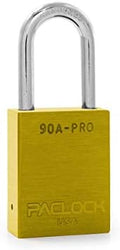 PACLOCK's 90A-PRO Padlock, 1/4" Diameter Hard. Steel Shackle, 1-1/2" Tall, High Performance 7-Pin Cylinder w/ 1 Key, Keyed Differently, Yellow