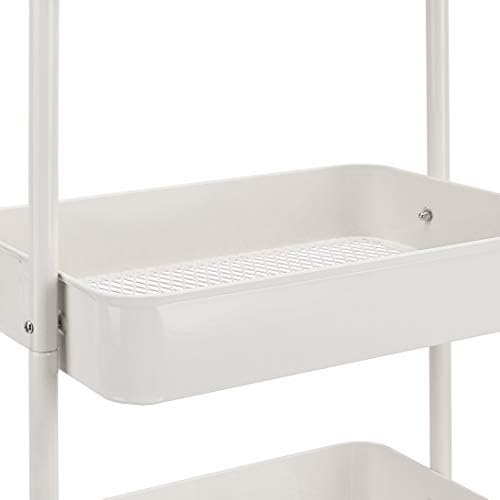Amazon Basics 3-Tier Rolling Utility Cart, Storage Organizer, Lockable Wheels, Multifunctional Storage, Portable Mobile Shelving Unit, White