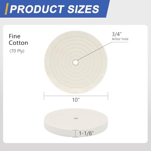 SCOTTCHEN 10 inch Buffing Polishing Wheel Extra Thick Fine Cotton (70 Ply) for Bench Grinder with 3/4” Arbor Hole-1 Pack