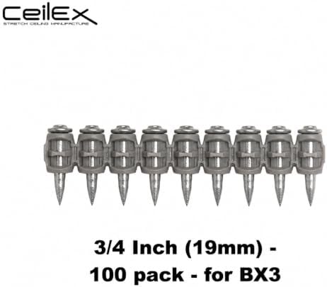 100x Collated Concrete Nails 3/4 Inch (19mm) for Hilti BX 3 (BX3) Cordless Concrete Nailer, B3 MX Collated Strip, Full Round Head Hardened Steel Pins for Metal Track, Drywall & Concrete