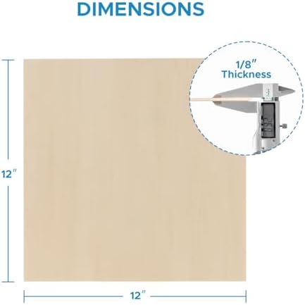 OMTech 36 Pack Birch Plywood Sheets, 12x12 Inch Plywood for Crafts, 1/8" Thick Wood Sheets for Laser Cutting Engraving, Unfinished Wood Boards for DIY Projects Drawing Painting