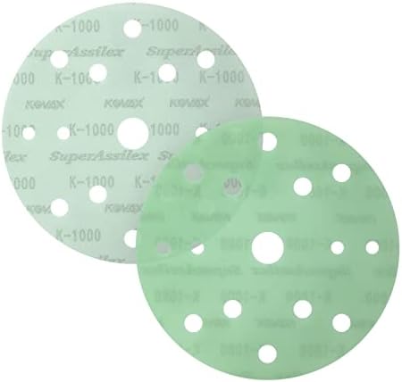 Super Assilex Flexible 6 inch Sanding Discs, Lime K-1000, 15 Holes, Hook & Loop, 193-2527, 25 Discs