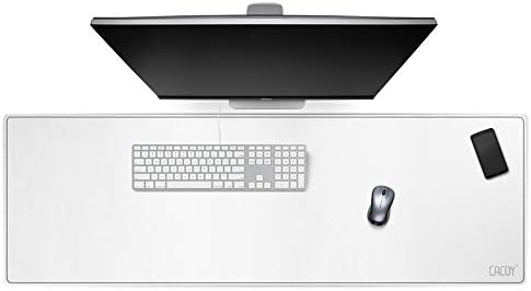 Cacoy Leather Desk Blotter Pad, 47.2" x 15.7" Oversized Mouse Pad XXL, Extended Computer Mouse Mat, Desk Writing Pad for Office, Home, Gaming (White)